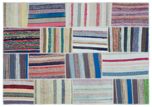 Striped Over Dyed Kilim Patchwork Unique Rug 5'3'' x 7'5'' ft 160 x 225 cm