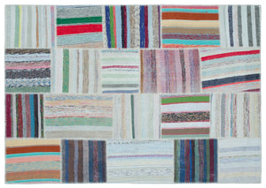 Striped Over Dyed Kilim Patchwork Unique Rug 5'3'' x 7'6'' ft 160 x 228 cm