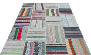Striped Over Dyed Kilim Patchwork Unique Rug 5'3'' x 7'6'' ft 160 x 228 cm