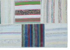 Striped Over Dyed Kilim Patchwork Unique Rug 5'3'' x 7'6'' ft 160 x 228 cm