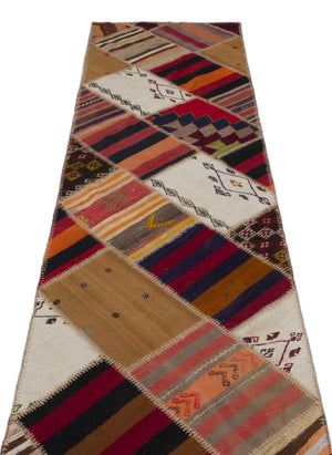 Striped Over Dyed Kilim Patchwork Unique Rug 2'6'' x 10'5'' ft 76 x 318 cm