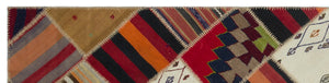 Striped Over Dyed Kilim Patchwork Unique Rug 2'6'' x 10'5'' ft 76 x 318 cm