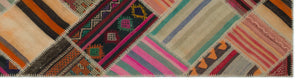 Striped Over Dyed Kilim Patchwork Unique Rug 2'9'' x 10'4'' ft 85 x 316 cm