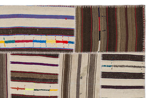 Striped Over Dyed Kilim Patchwork Unique Rug 5'3'' x 7'7'' ft 160 x 230 cm
