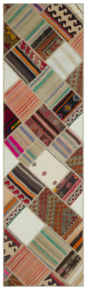 Striped Over Dyed Kilim Patchwork Unique Rug 2'9'' x 9'7'' ft 84 x 293 cm