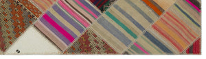 Striped Over Dyed Kilim Patchwork Unique Rug 2'8'' x 9'10'' ft 82 x 300 cm