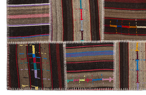 Striped Over Dyed Kilim Patchwork Unique Rug 5'3'' x 7'7'' ft 160 x 230 cm