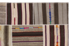 Striped Over Dyed Kilim Patchwork Unique Rug 5'3'' x 7'7'' ft 160 x 230 cm