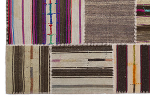 Striped Over Dyed Kilim Patchwork Unique Rug 5'3'' x 7'7'' ft 160 x 230 cm