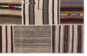 Striped Over Dyed Kilim Patchwork Unique Rug 5'3'' x 7'7'' ft 160 x 230 cm