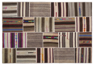 Striped Over Dyed Kilim Patchwork Unique Rug 5'3'' x 7'7'' ft 160 x 230 cm