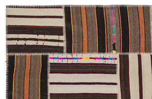 Striped Over Dyed Kilim Patchwork Unique Rug 5'3'' x 7'7'' ft 160 x 230 cm