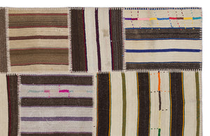 Striped Over Dyed Kilim Patchwork Unique Rug 5'3'' x 7'7'' ft 160 x 230 cm