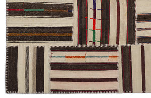 Striped Over Dyed Kilim Patchwork Unique Rug 5'3'' x 7'7'' ft 160 x 230 cm