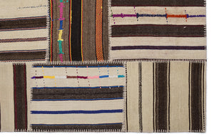 Striped Over Dyed Kilim Patchwork Unique Rug 5'3'' x 7'7'' ft 160 x 230 cm