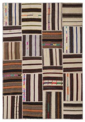 Striped Over Dyed Kilim Patchwork Unique Rug 5'3'' x 7'7'' ft 160 x 230 cm
