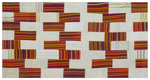 Mixed Over Dyed Kilim Patchwork Unique Rug 2'7'' x 5'0'' ft 80 x 153 cm