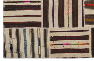 Striped Over Dyed Kilim Patchwork Unique Rug 5'3'' x 7'7'' ft 160 x 230 cm
