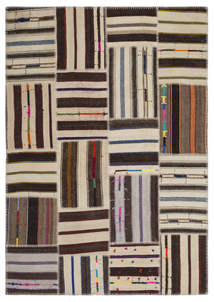 Striped Over Dyed Kilim Patchwork Unique Rug 5'3'' x 7'7'' ft 160 x 230 cm