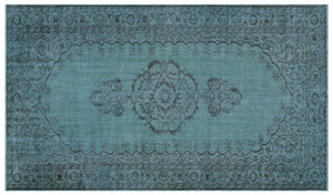 Turquoise Over Dyed Vintage Rug 5'9'' x 9'10'' ft 176 x 300 cm