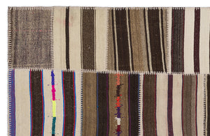 Striped Over Dyed Kilim Patchwork Unique Rug 5'3'' x 7'7'' ft 160 x 230 cm