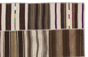 Striped Over Dyed Kilim Patchwork Unique Rug 5'3'' x 7'7'' ft 160 x 230 cm