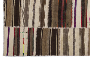 Striped Over Dyed Kilim Patchwork Unique Rug 5'3'' x 7'7'' ft 160 x 230 cm