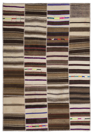 Striped Over Dyed Kilim Patchwork Unique Rug 5'3'' x 7'7'' ft 160 x 230 cm