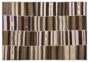 Striped Over Dyed Kilim Patchwork Unique Rug 5'3'' x 7'7'' ft 160 x 230 cm
