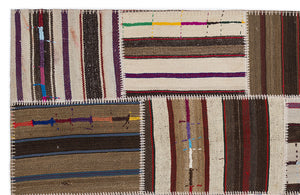 Striped Over Dyed Kilim Patchwork Unique Rug 5'3'' x 7'7'' ft 160 x 230 cm