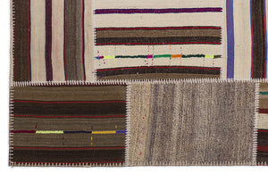 Striped Over Dyed Kilim Patchwork Unique Rug 5'3'' x 7'7'' ft 160 x 230 cm