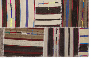 Striped Over Dyed Kilim Patchwork Unique Rug 5'3'' x 7'7'' ft 160 x 230 cm