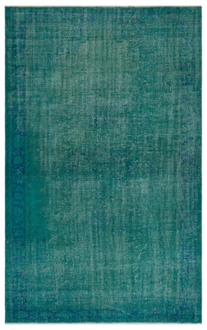 Turquoise Over Dyed Vintage Rug 5'8'' x 9'2'' ft 172 x 280 cm