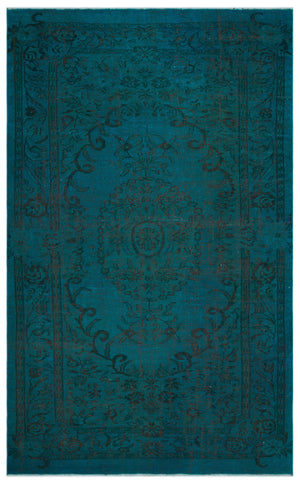 Turquoise Over Dyed Vintage Rug 5'9'' x 9'9'' ft 176 x 298 cm