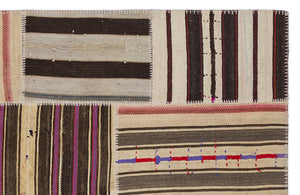 Striped Over Dyed Kilim Patchwork Unique Rug 5'3'' x 7'7'' ft 160 x 230 cm
