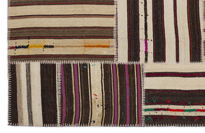 Striped Over Dyed Kilim Patchwork Unique Rug 5'3'' x 7'7'' ft 160 x 230 cm
