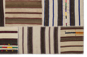 Striped Over Dyed Kilim Patchwork Unique Rug 5'3'' x 7'7'' ft 160 x 230 cm