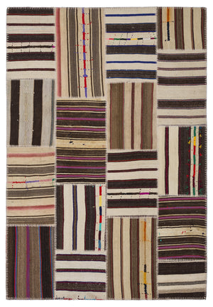 Striped Over Dyed Kilim Patchwork Unique Rug 5'3'' x 7'7'' ft 160 x 230 cm