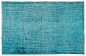 Turquoise Over Dyed Vintage Rug 6'1'' x 9'3'' ft 185 x 281 cm