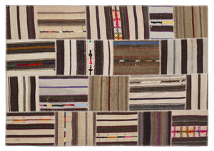 Striped Over Dyed Kilim Patchwork Unique Rug 5'3'' x 7'7'' ft 160 x 230 cm