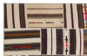 Striped Over Dyed Kilim Patchwork Unique Rug 5'3'' x 7'7'' ft 160 x 230 cm