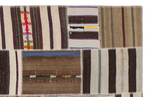 Striped Over Dyed Kilim Patchwork Unique Rug 5'3'' x 7'7'' ft 160 x 230 cm