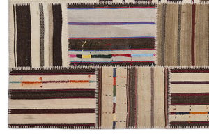 Striped Over Dyed Kilim Patchwork Unique Rug 5'3'' x 7'7'' ft 160 x 230 cm