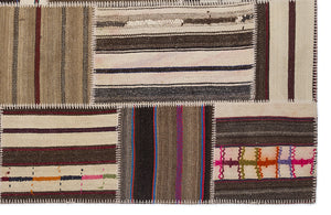 Striped Over Dyed Kilim Patchwork Unique Rug 5'3'' x 7'7'' ft 160 x 230 cm