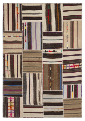Striped Over Dyed Kilim Patchwork Unique Rug 5'3'' x 7'7'' ft 160 x 230 cm