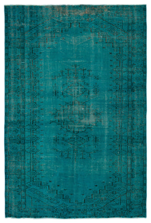 Turquoise Over Dyed Vintage Rug 5'8'' x 8'6'' ft 173 x 258 cm