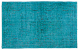 Turquoise Over Dyed Vintage Rug 5'2'' x 8'4'' ft 158 x 255 cm