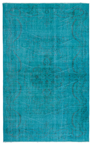 Turquoise Over Dyed Vintage Rug 5'2'' x 8'4'' ft 158 x 255 cm