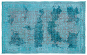 Turquoise Over Dyed Vintage Rug 6'1'' x 9'6'' ft 185 x 290 cm