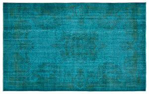 Turquoise Over Dyed Vintage Rug 5'9'' x 9'3'' ft 174 x 281 cm